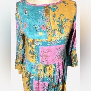 Patchwork Boho Abstract Maxi Dress Women's 8 Farmhouse Coastal Cowgirl bohemian